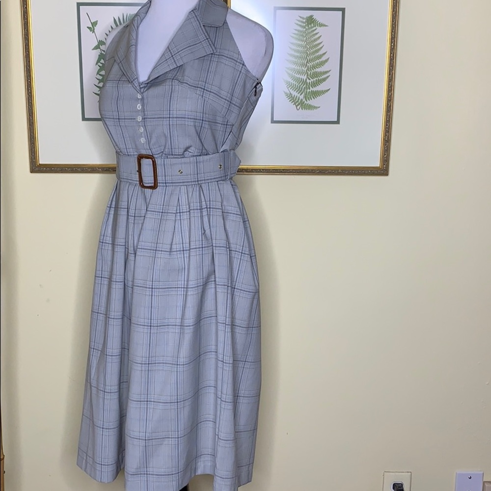 Billy Reid Gray Plaid Belted Halter Dress Size 8